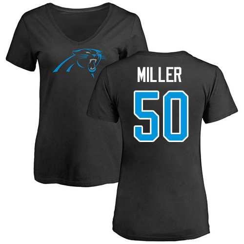 Carolina Panthers Black Women Christian Miller Name and Number Logo Slim Fit NFL Football #50 T Shirt